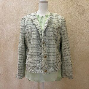 Ana Taylor Factory: Mint Green Blazer and Long Sleeves Satin Blouse